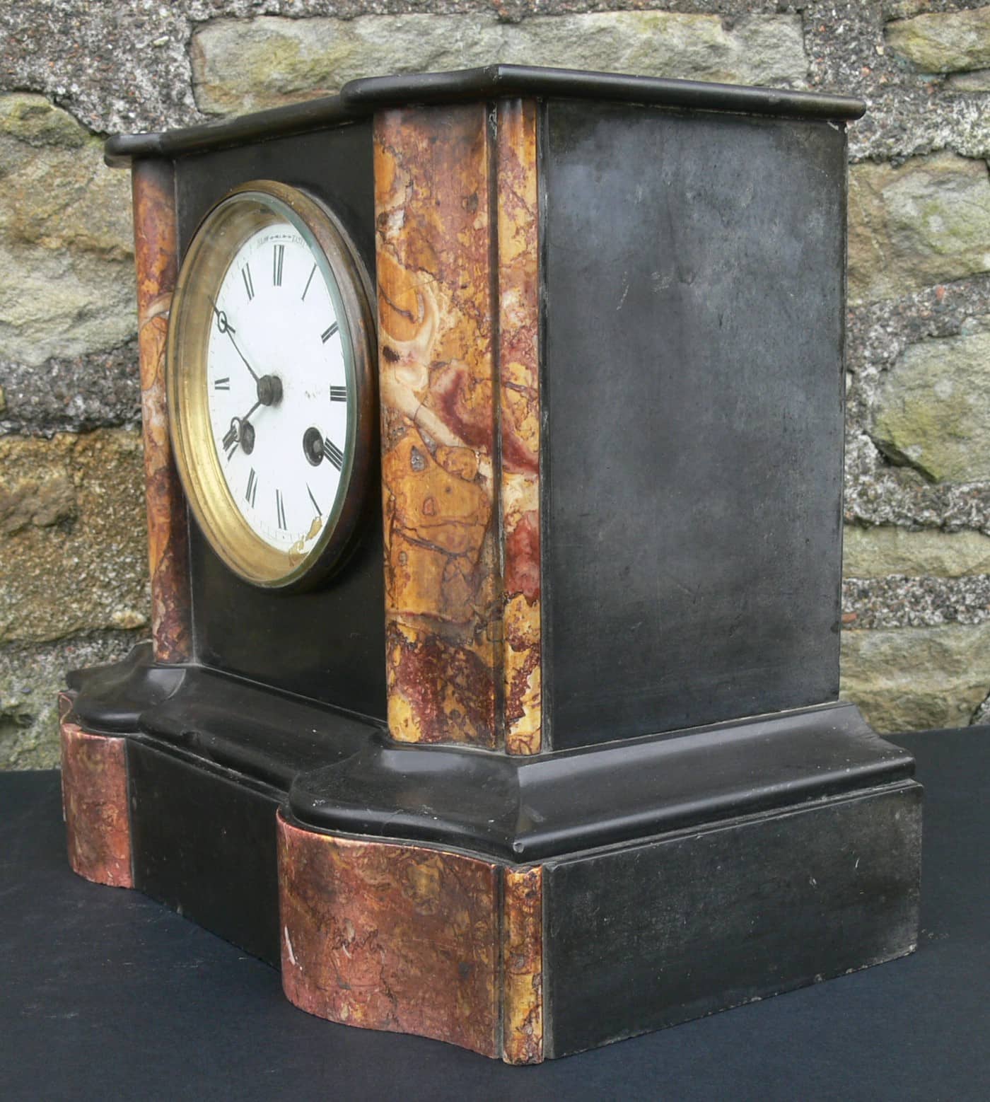 Henry Marc 19c Slate & Marble Mantle 8 day Clock